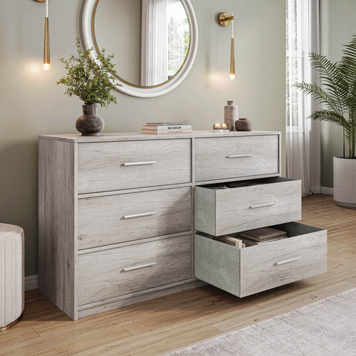 6-Drawer Fabric Dresser with Large Storage Drawers and MDF Frame, 44.5" Wide, Grey