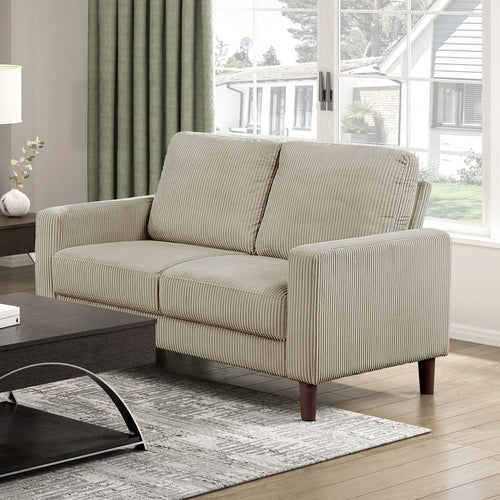 Corduroy Loveseat and Cloud Modular Sofa Bundle, Taupe Loveseat + Beige Chenille 4-Piece 2/5-Seater