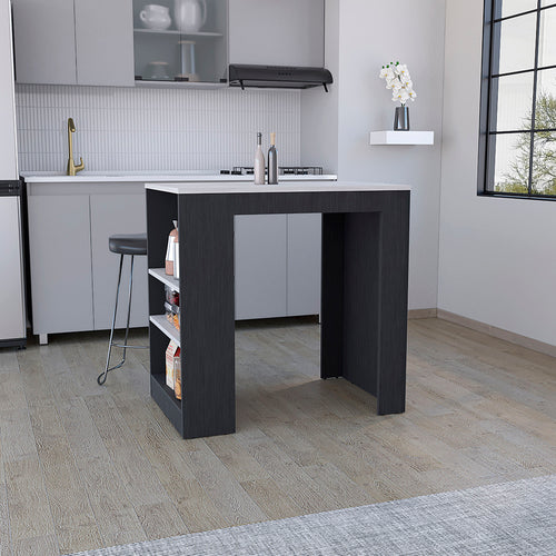 Kitchen Island with 3-Sided Open Shelves, 36" Engineered Wood Prep Station