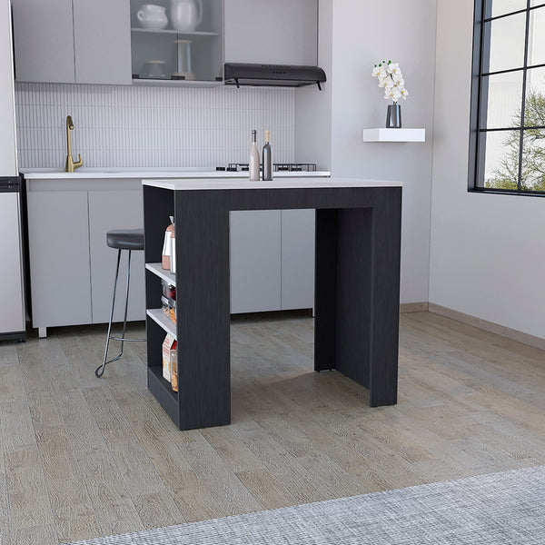 Portree 36" Kitchen Island with 3-Sided Shelves