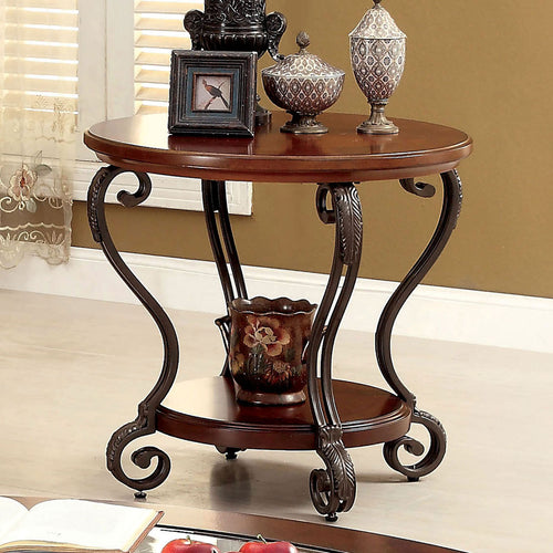 End Table with Open Bottom Shelf, Traditional Ornate Side Table, Brown Cherry