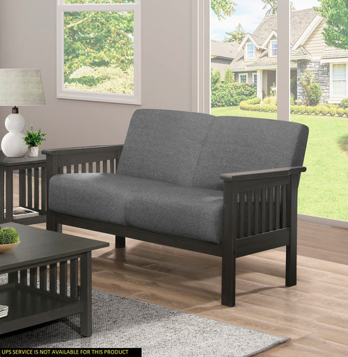 Transitional Loveseat with Cushion Seat and Back, Solid Rubberwood Frame, 49.5" Wide, Gray