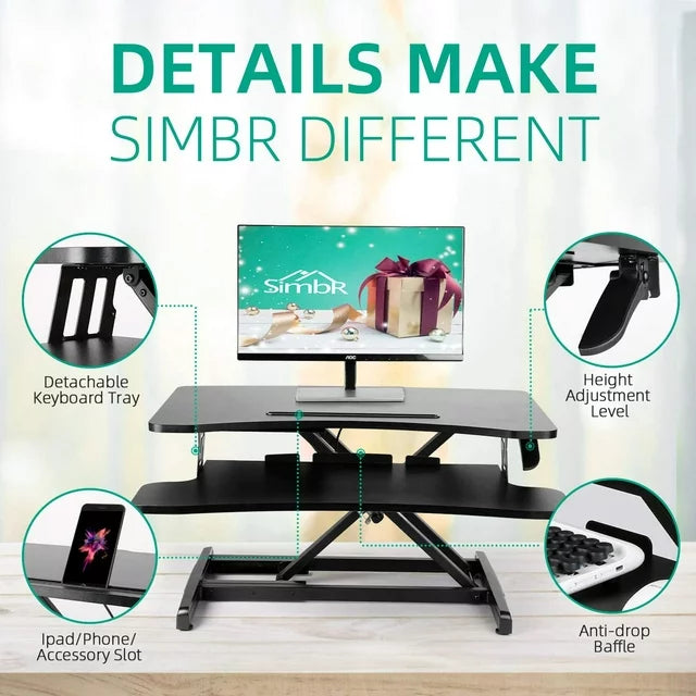 SIMBR 站立式辦公桌轉換器 30.2 吋家庭辦公室電腦桌坐站式辦公桌高度可調式氣彈簧辦公桌升降器帶鍵盤托盤的站立式辦公桌工作站