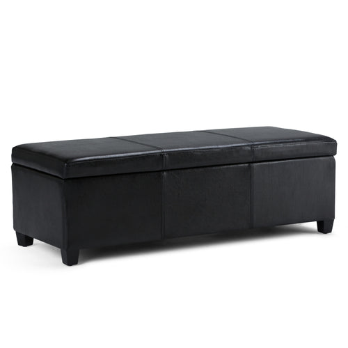 Storage Ottoman Bench with Hidden Storage, 48" Faux Leather Upholstered Bedroom Bench, Black