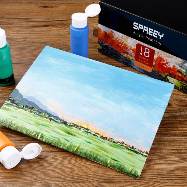 SPREEY 壓克力顏料組 18 色大號 18×59 毫升(2 盎司)適用於顏料用品、繪畫帆布木布、美甲、禮品、豐富顏料不褪色、無毒顏料適合成人兒童藝術家初學者