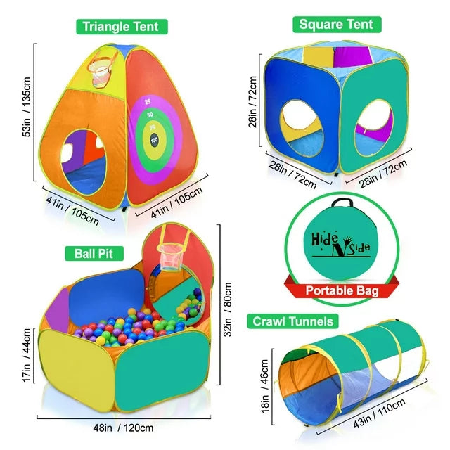 Ball Pit, Play Tent and Tunnels Gift Set for Kids, Boys and Girls, by Hide-N-Side