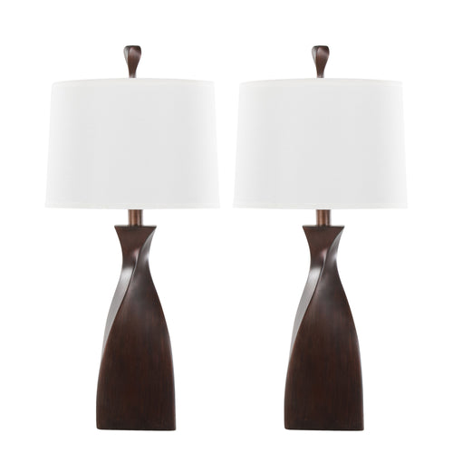 Twisted Block Table Lamps Set of 2 with Linen Drum Shade, 30" Copper Bronze Polyresin