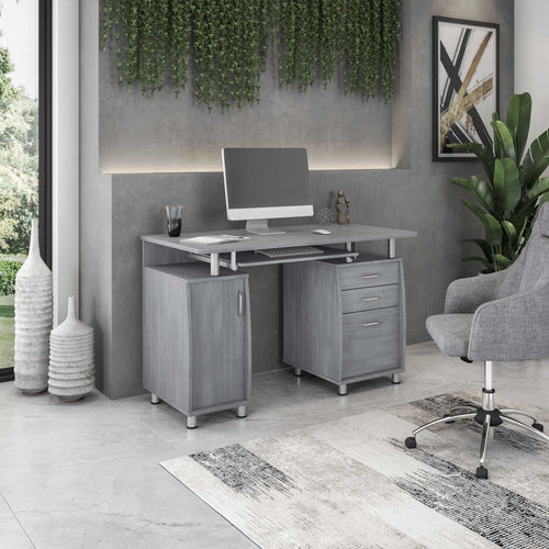 Computer Workstation Desk with File Drawer, CPU Cabinet and Keyboard Shelf, 47" Grey