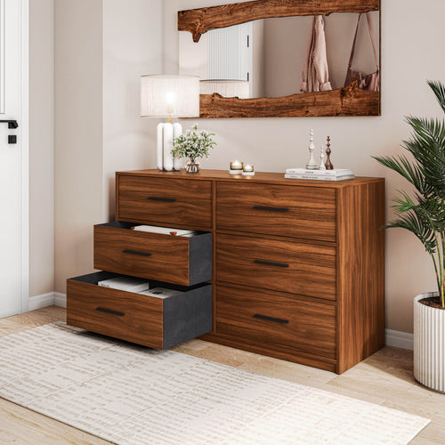 6-Drawer Fabric Dresser with Large Storage Drawers and MDF Frame, 44.5" Wide, Walnut