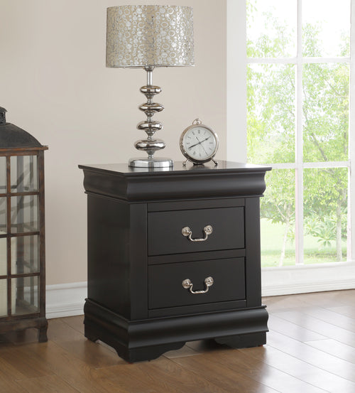 Louis Philippe Nightstand with 2 Drawers, Bedside Table with Nickel Handles, Black