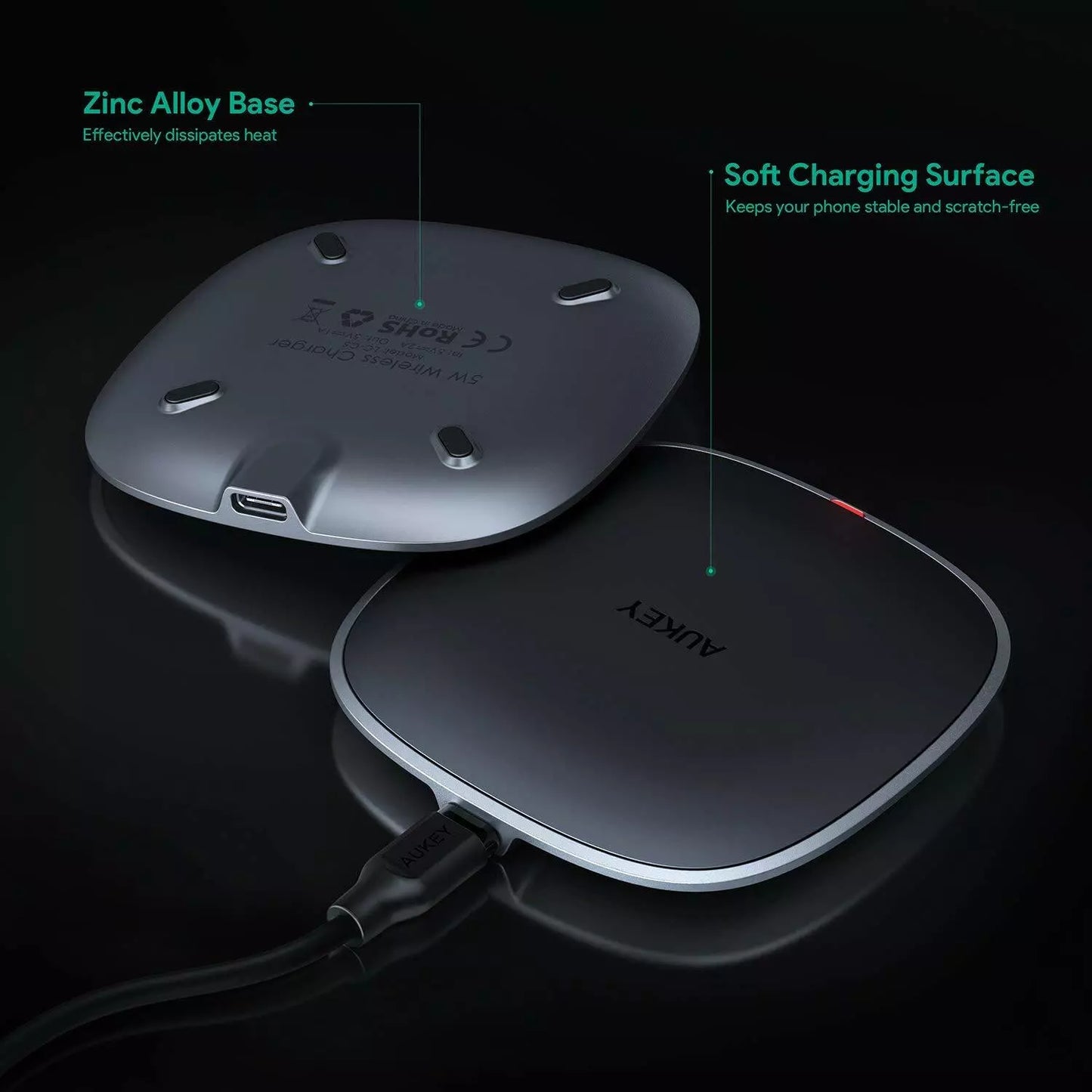 AUKEY Graphite Wireless Charger, Ultra-compact Wireless Charging Pad