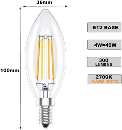 Albrillo E12 燈泡 4 件燭台 LED 燈泡,4w 2700k Ll-lb3 相當於 40w