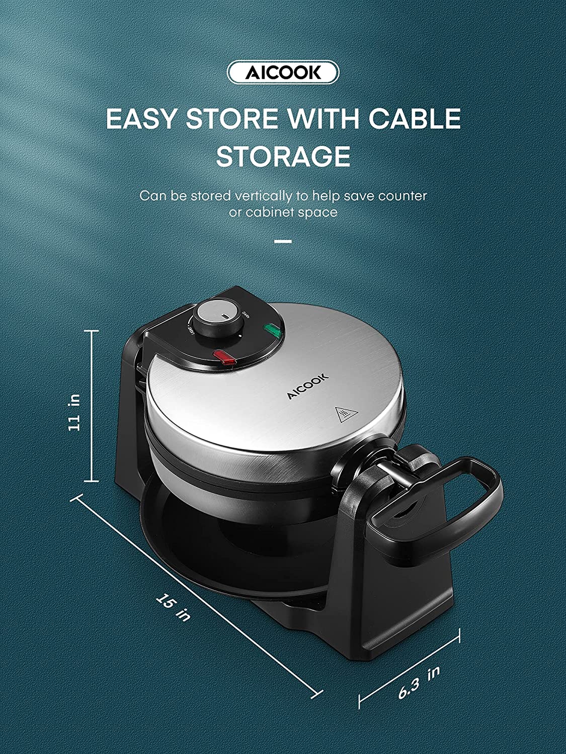 AICOOK Mini Waffles Maker for Individual, 1200W, Adjustable Temperature Dial, Nonstick Plates, Black