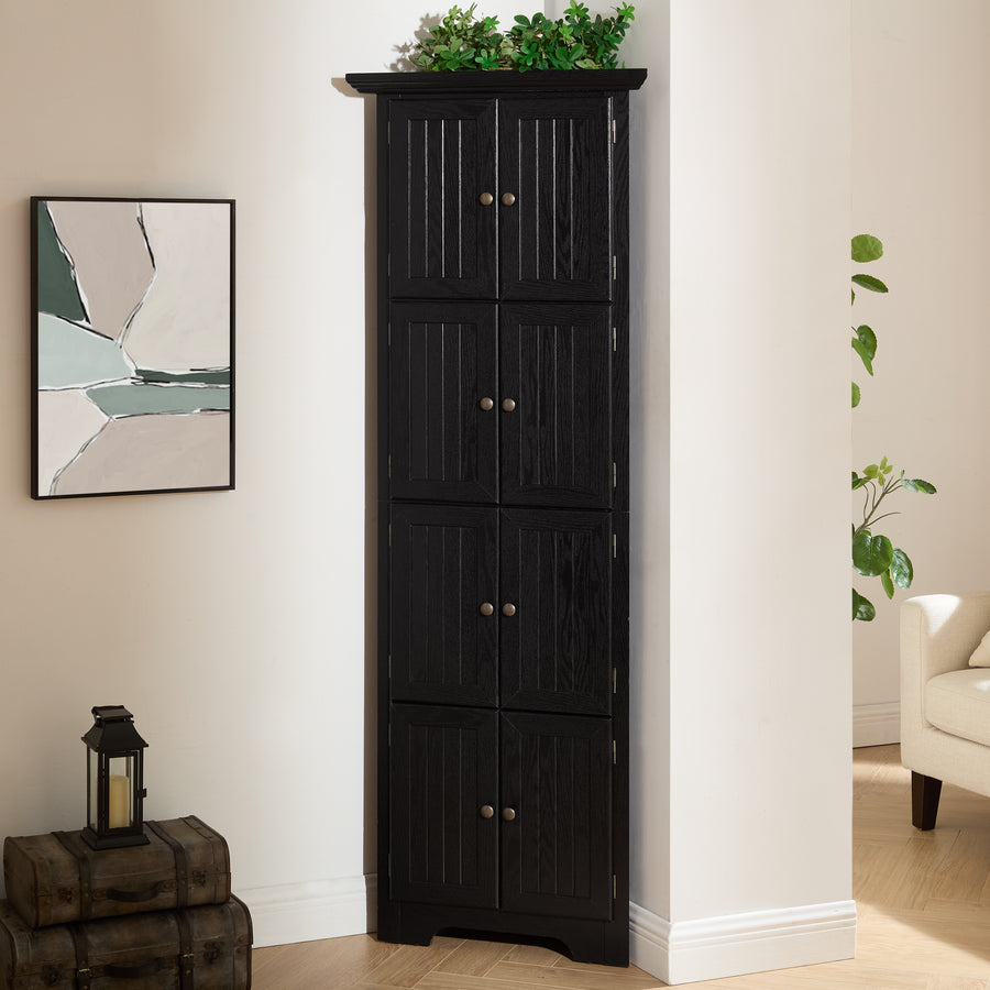 72" Corner Pantry Cabinet with 8 Doors and 4 Shelves, Black, view 5
