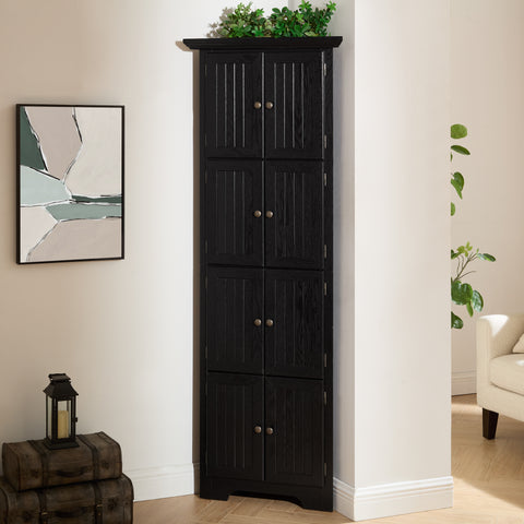 72" Corner Pantry Cabinet with 8 Doors and 4 Shelves, Black, view 5