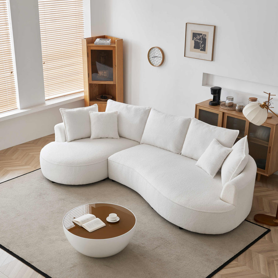 Curved 122.8" Modular Sectional Sofa – Mid-Century Sherpa Boucle Couch, Left-Facing