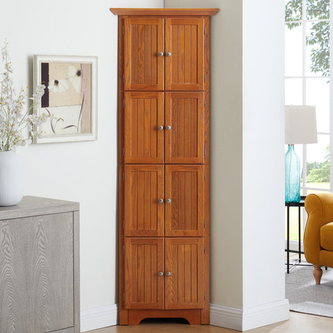 72" Corner Pantry Cabinet with 8 Doors and 4 Shelves, Oak, view 2