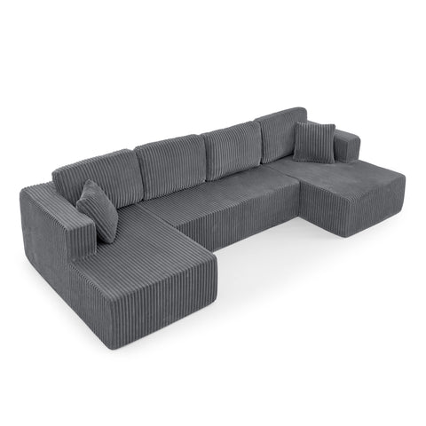 Grey Corduroy U-Shaped Modular Sofa Bed