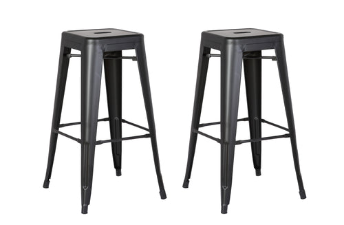 Backless Bar Stools Set of 2 with 4-Leg Design, 30" Seat Height Distressed Black