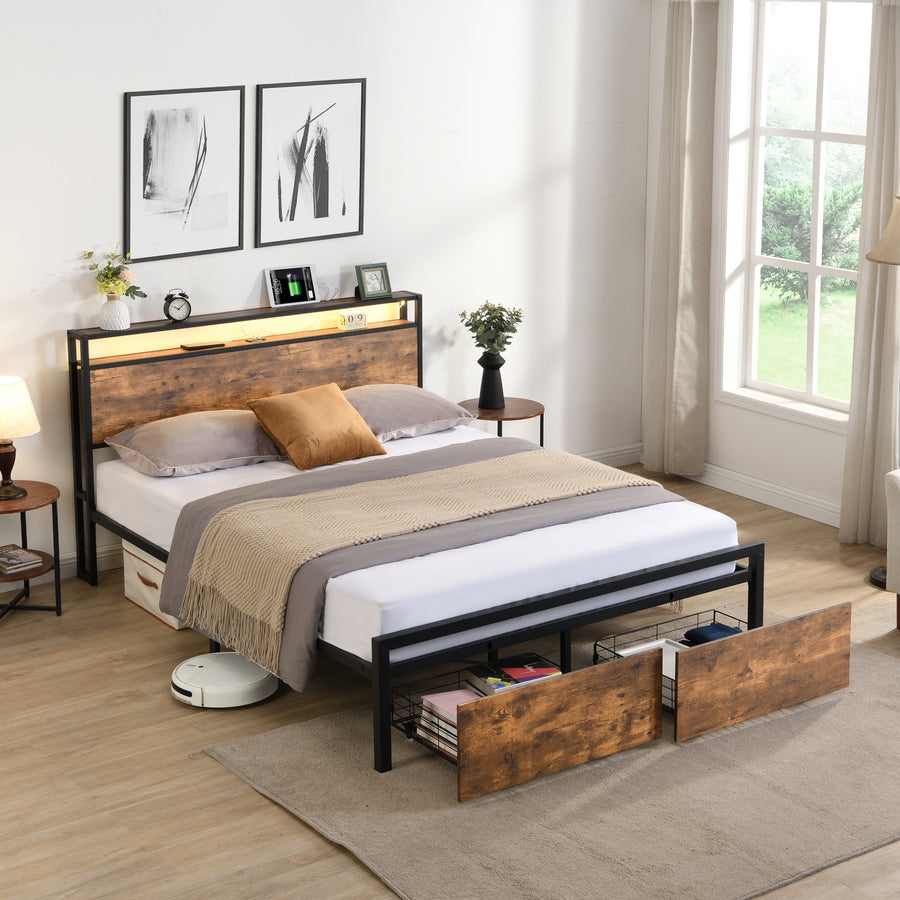 Full Black & Brown LED Storage Platform Bed - product image 2