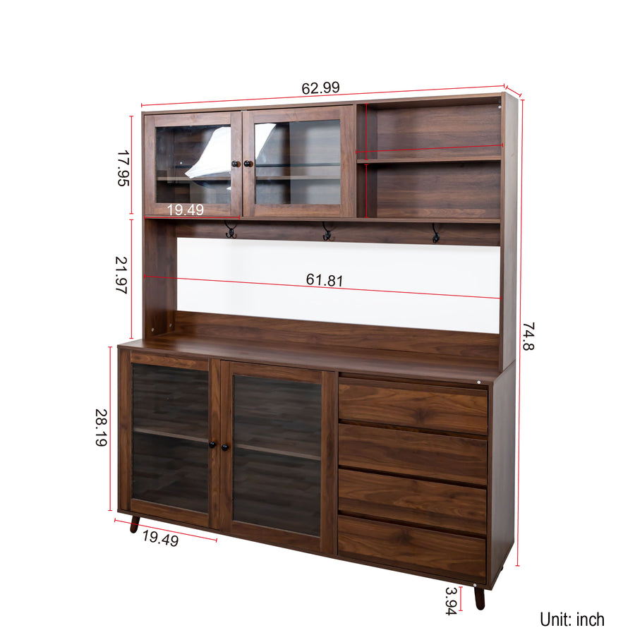 63" Walnut Sideboard with 4 Doors & 4 Drawers - product image 4