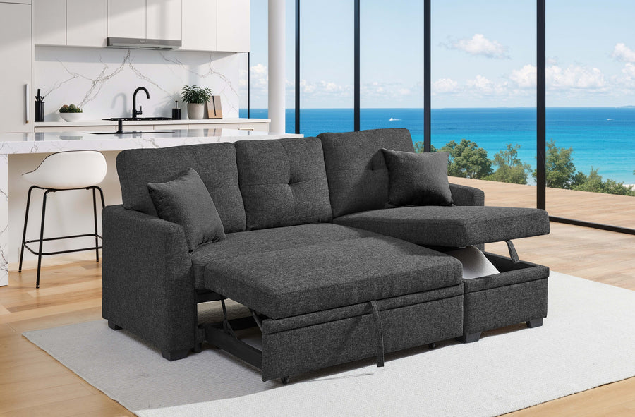76.5" Charcoal Sleeper Sectional with Storage Chaise