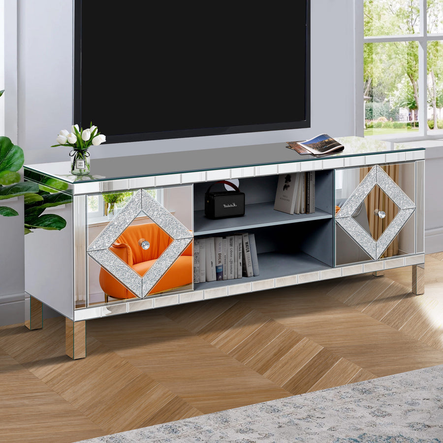 Mirrored TV Stand for TVs Up to 65", Silver, view 3