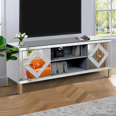 Mirrored TV Stand for TVs Up to 65", Silver, view 3