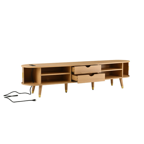 Fluted Oval TV Stand with Charging Station, Natural, view 16