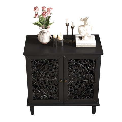 Vintage Accent Cabinet with Carved Floral Doors and Solid Wood Legs, Black, view 15