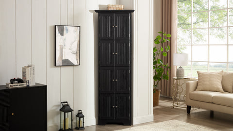 72" Corner Pantry Cabinet with 8 Doors and 4 Shelves, Black, view 9