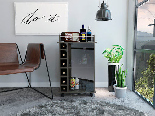 Bar Cart with Glass Door Cabinet, 6-Bottle Storage and 3 Shelves, Carbon Espresso