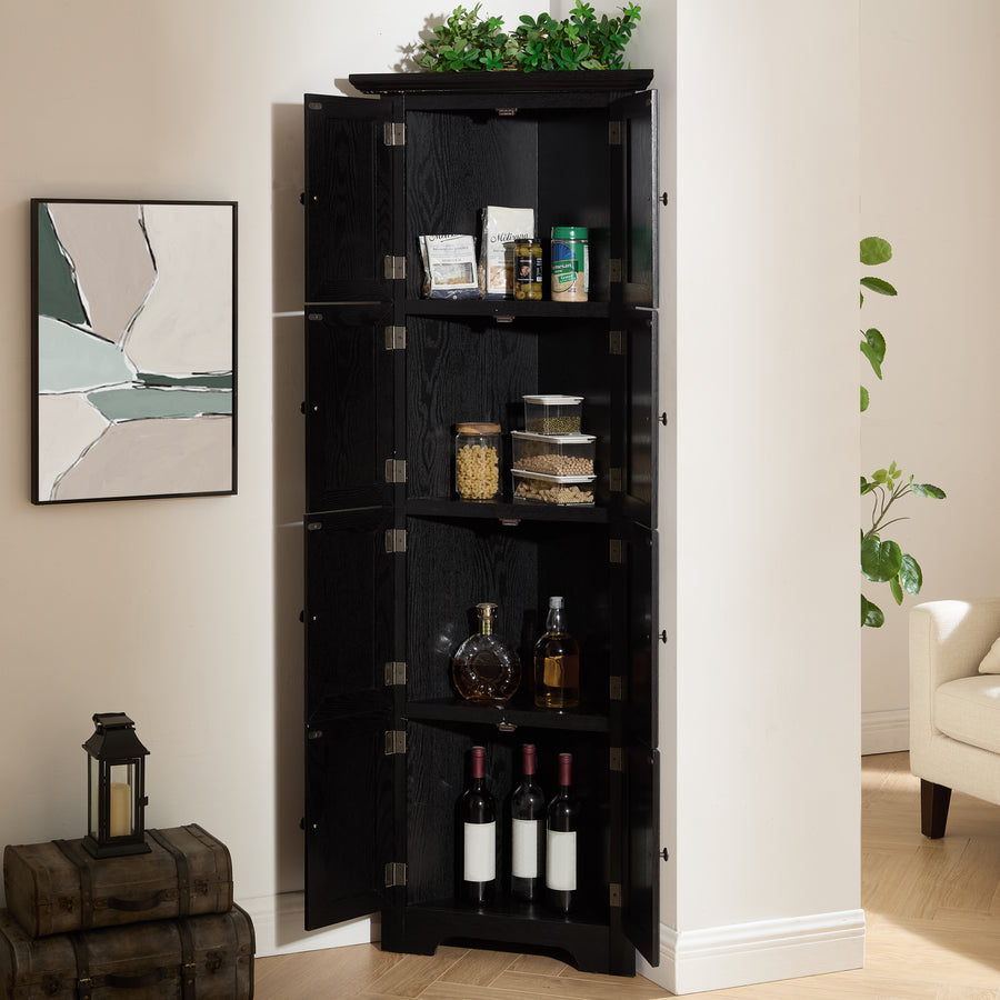 72" Corner Pantry Cabinet with 8 Doors and 4 Shelves, Black, view 3