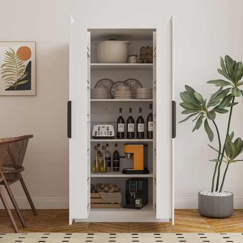 63" Kitchen Pantry Cabinet with Doors and Shelves, White, view 2