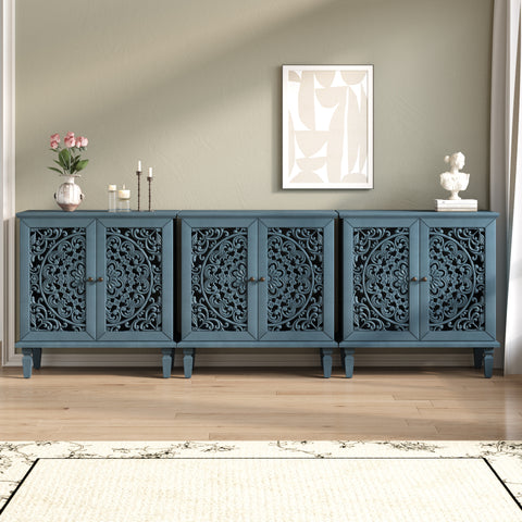 Vintage Accent Cabinet with Carved Floral Doors and Solid Wood Legs, Antique Blue, view 10