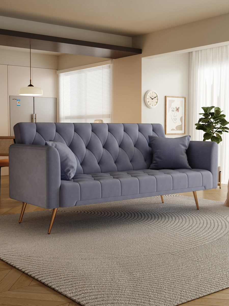 71" Grey Velvet Convertible Loveseat - American Vintage