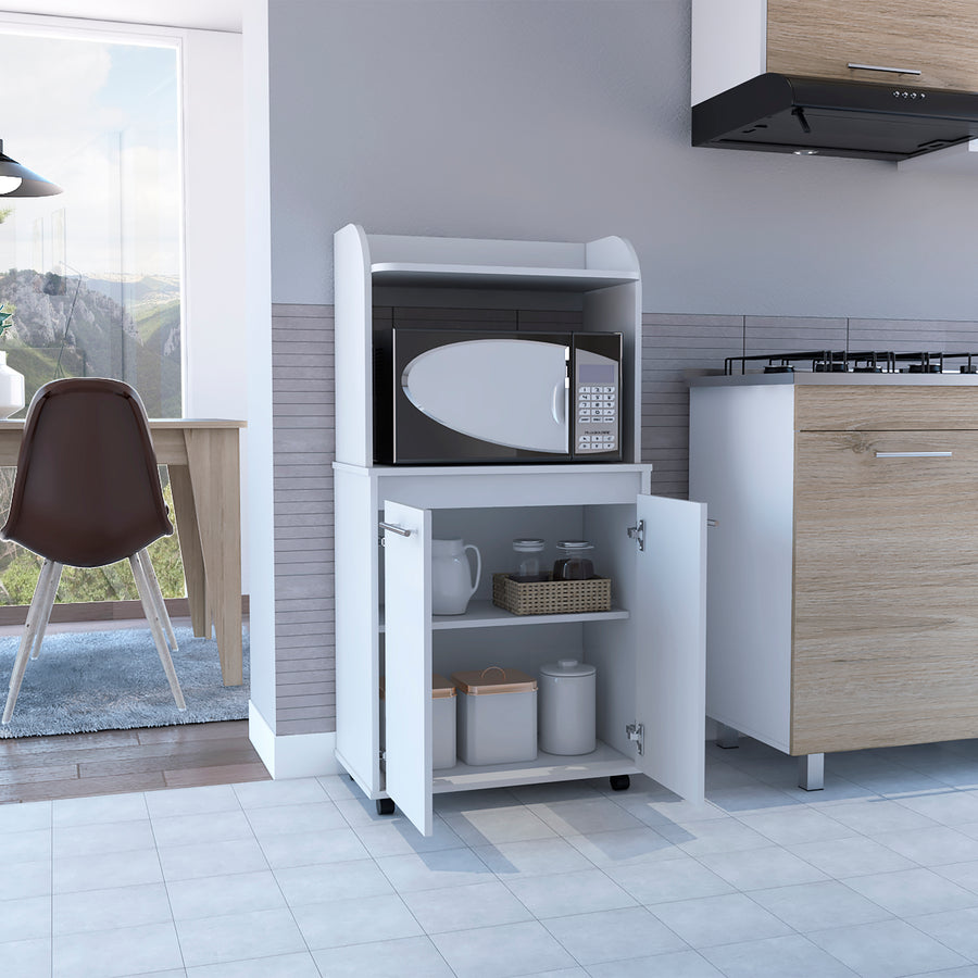 Kira White Rolling Microwave Cart with Cabinet - product image 5