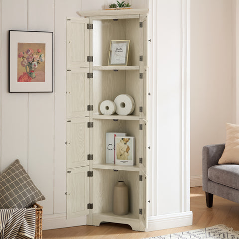 72" Corner Pantry Cabinet with 8 Doors and 4 Shelves, White, view 6