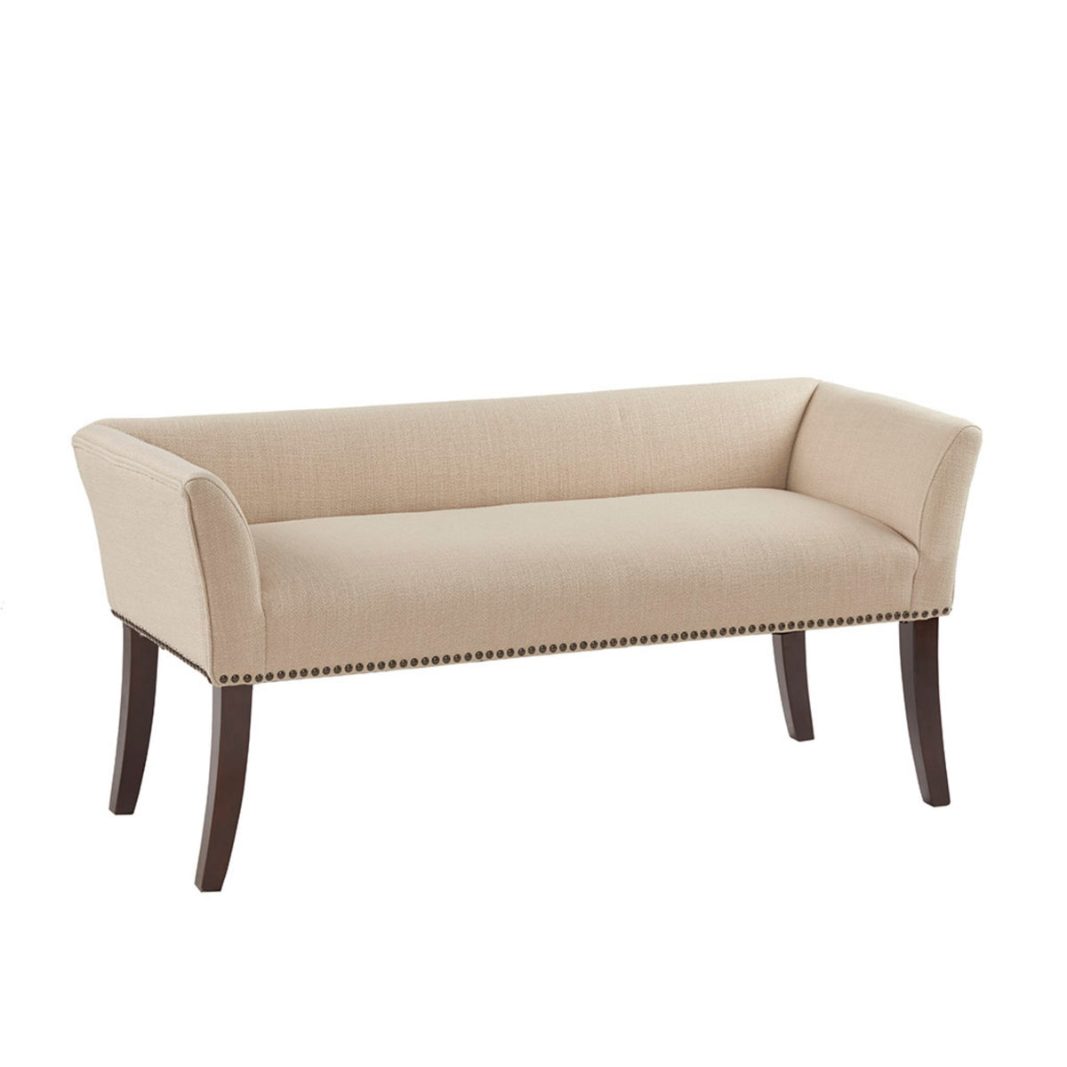 Modern Tan Upholstered Bench – Solid Wood Frame, 49.5” Entryway or Bedroom Seating