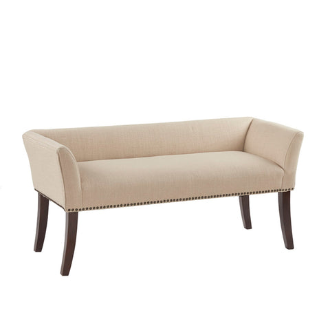 Modern Tan Upholstered Bench – Solid Wood Frame, 49.5” Entryway or Bedroom Seating