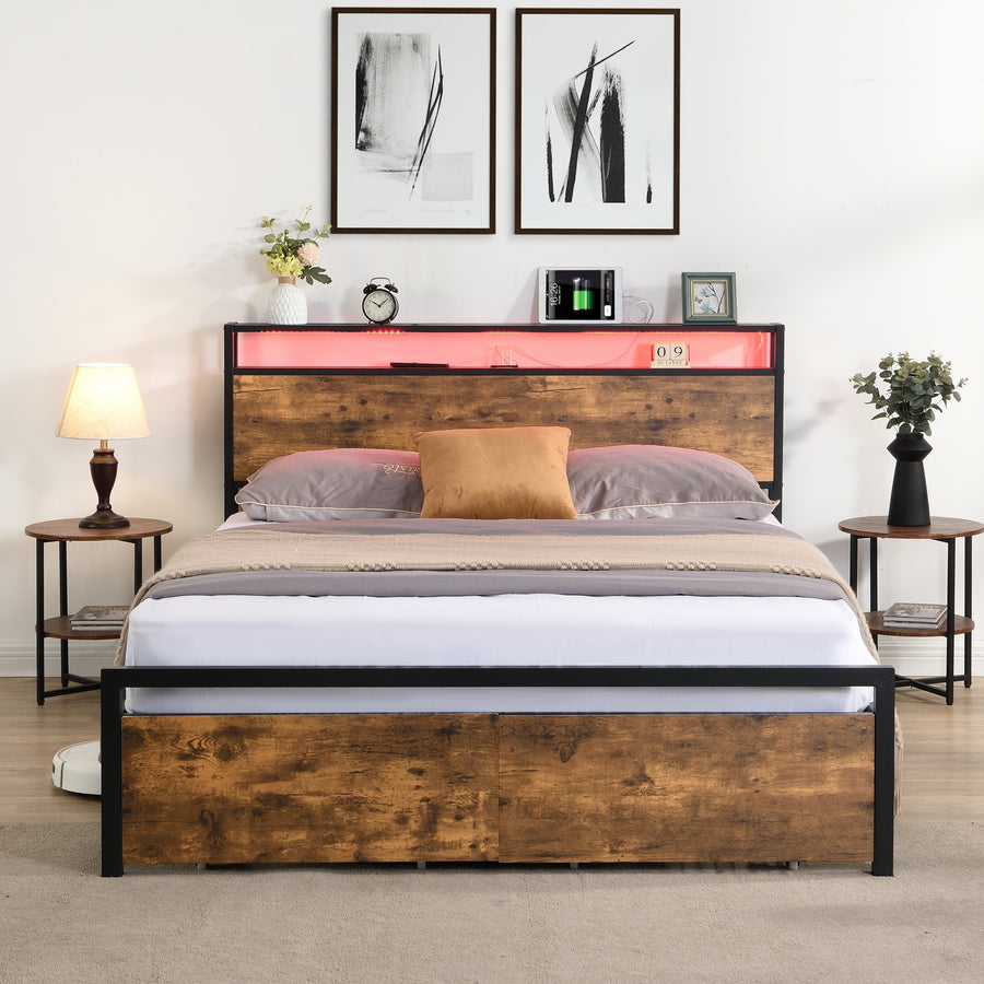Full Black & Brown LED Storage Platform Bed - product image 3