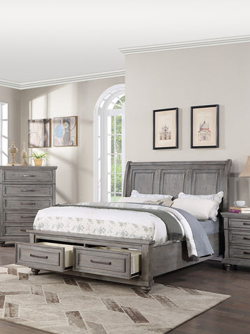 Vintage Queen Sleigh Bed with Under-Bed Storage Drawers, Antique Gray, view 5