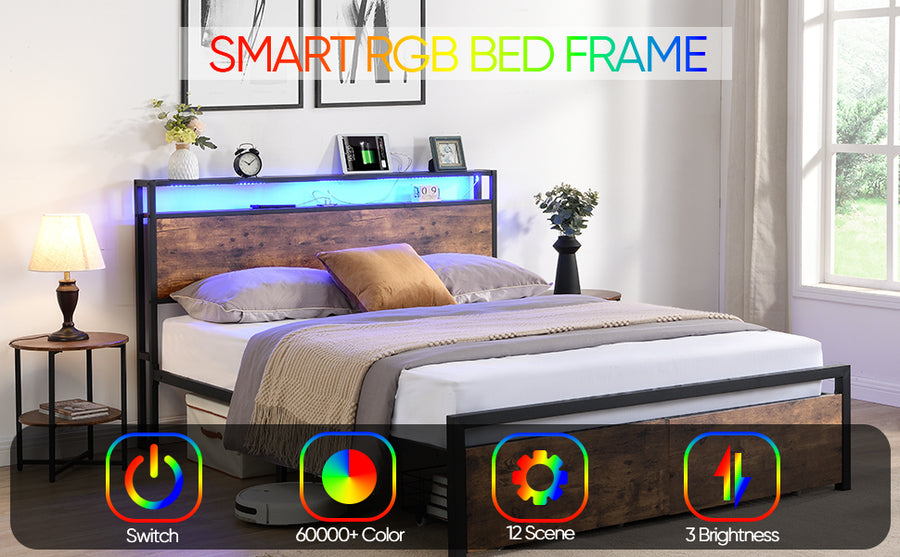Full Black & Brown LED Storage Platform Bed - product image 13