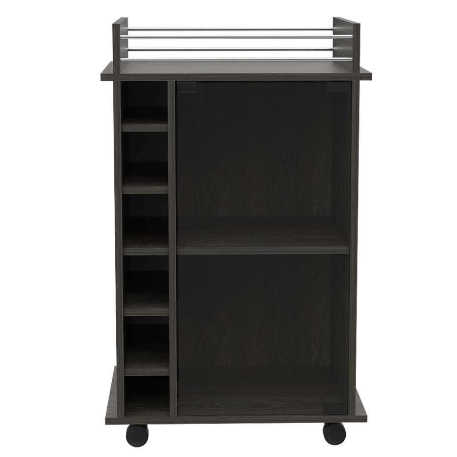 Vegas Gray Bar Cart with Glass Door & 6 Cubbies — alternate view 2