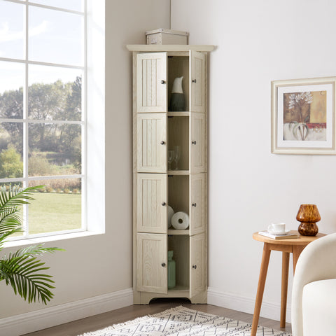 72" Corner Pantry Cabinet with 8 Doors and 4 Shelves, White, view 4