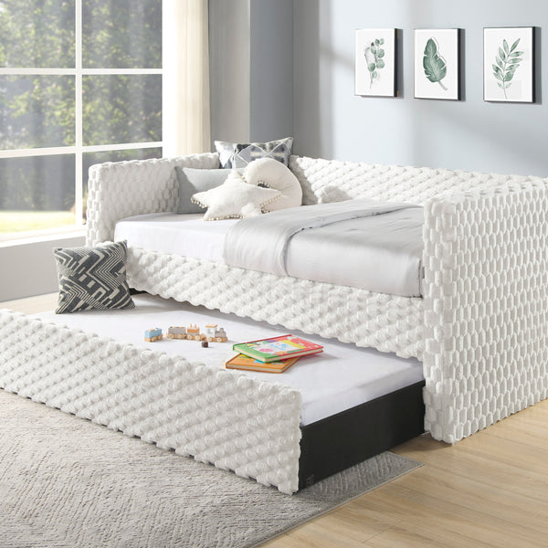 White Dove Textured Modern Daybed | Pull Out Trundle with Armrest