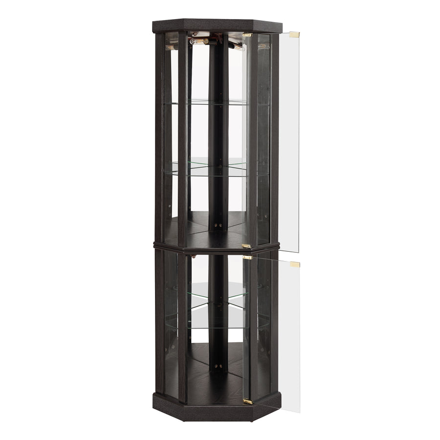 Lighted Corner Curio Cabinet with Glass Doors and Mirrored Back, Black, view 16