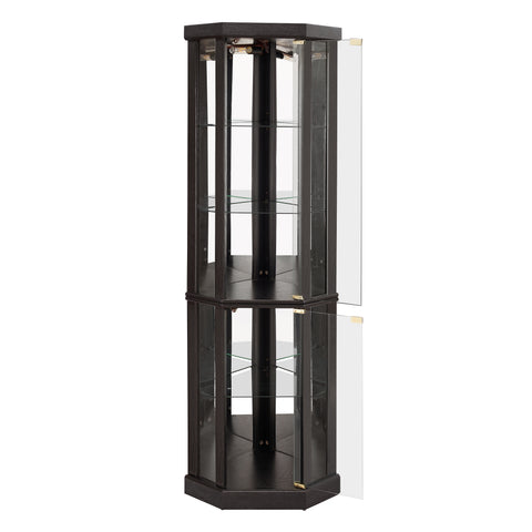 Lighted Corner Curio Cabinet with Glass Doors and Mirrored Back, Black, view 16