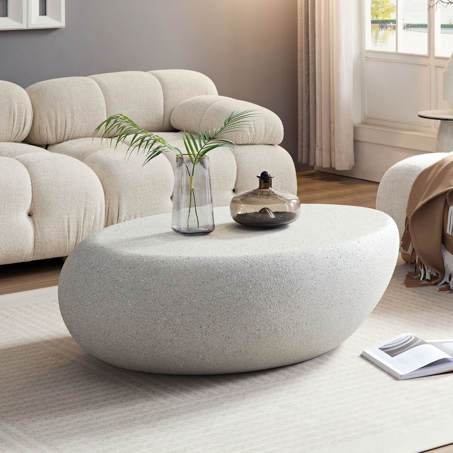 43.31'' Vintage Fiberglass Elliptical Coffee Table - No Assembly Irregular Living Room Center Table