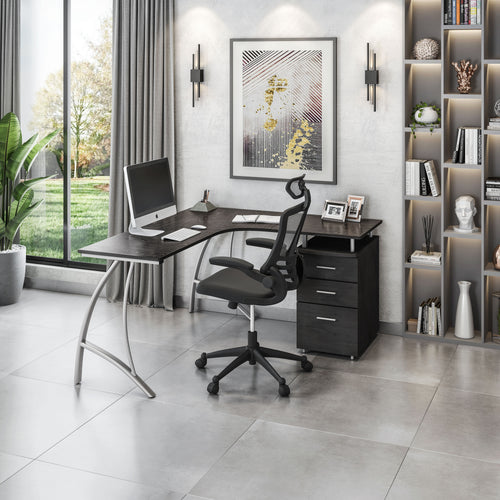 L-Shaped Desk with Locking File Cabinet and 2 Drawers, 59" Reversible, Espresso
